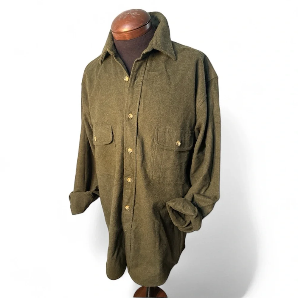 Heavy Chamois Flannel Shirt Olive Green Button Pocket NWOT Mens Size Large